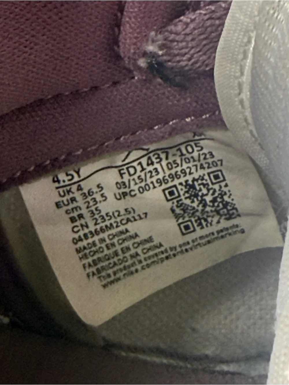 Nike Kids High-Top Sneakers Mauve & White and Purple high O.G
